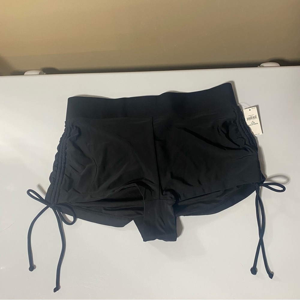 High waisted, secret, slim plus size side tie swim shorts